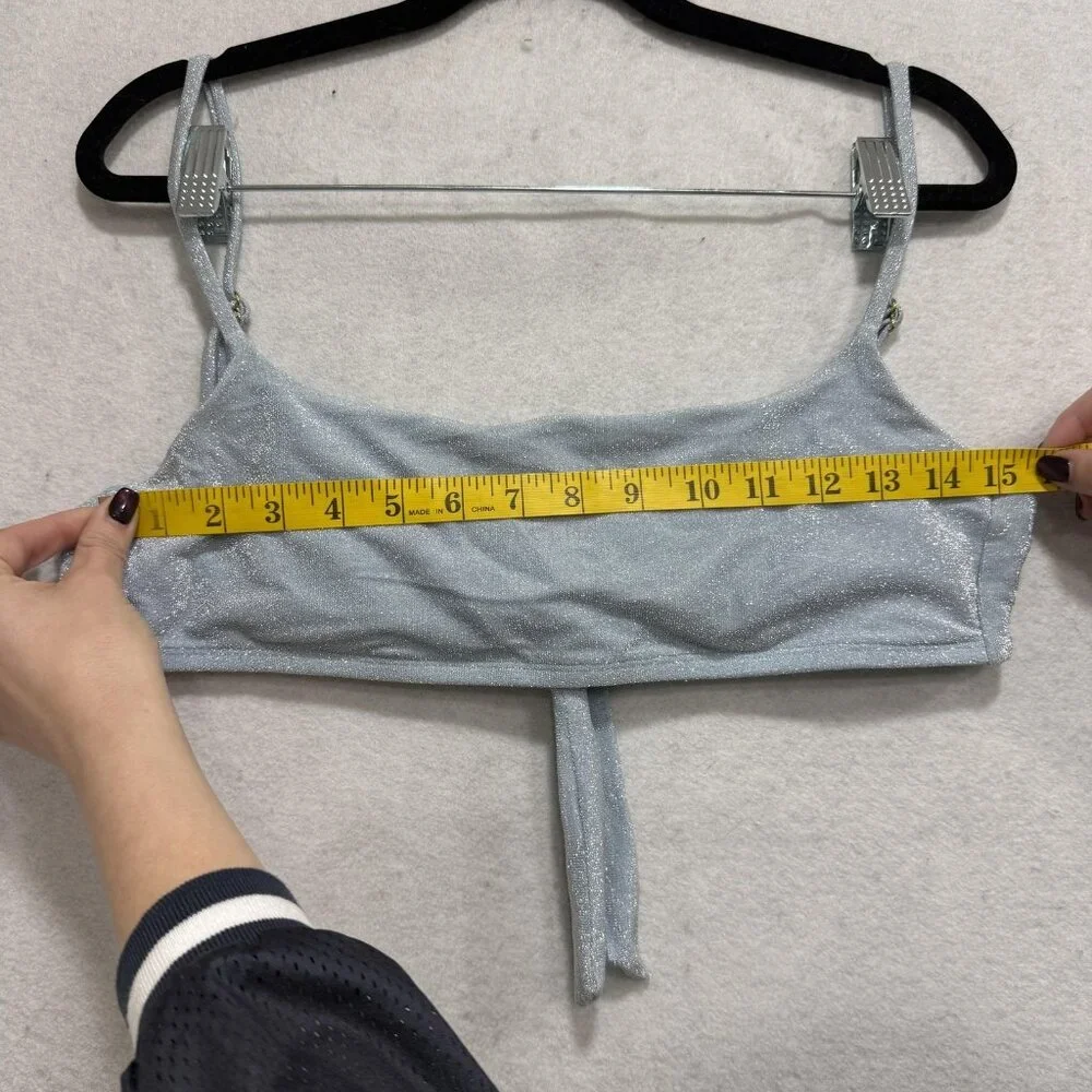 Monday Swimwear Bikini Top Womens Large Light Blue Shimmer Tie Front Bralette